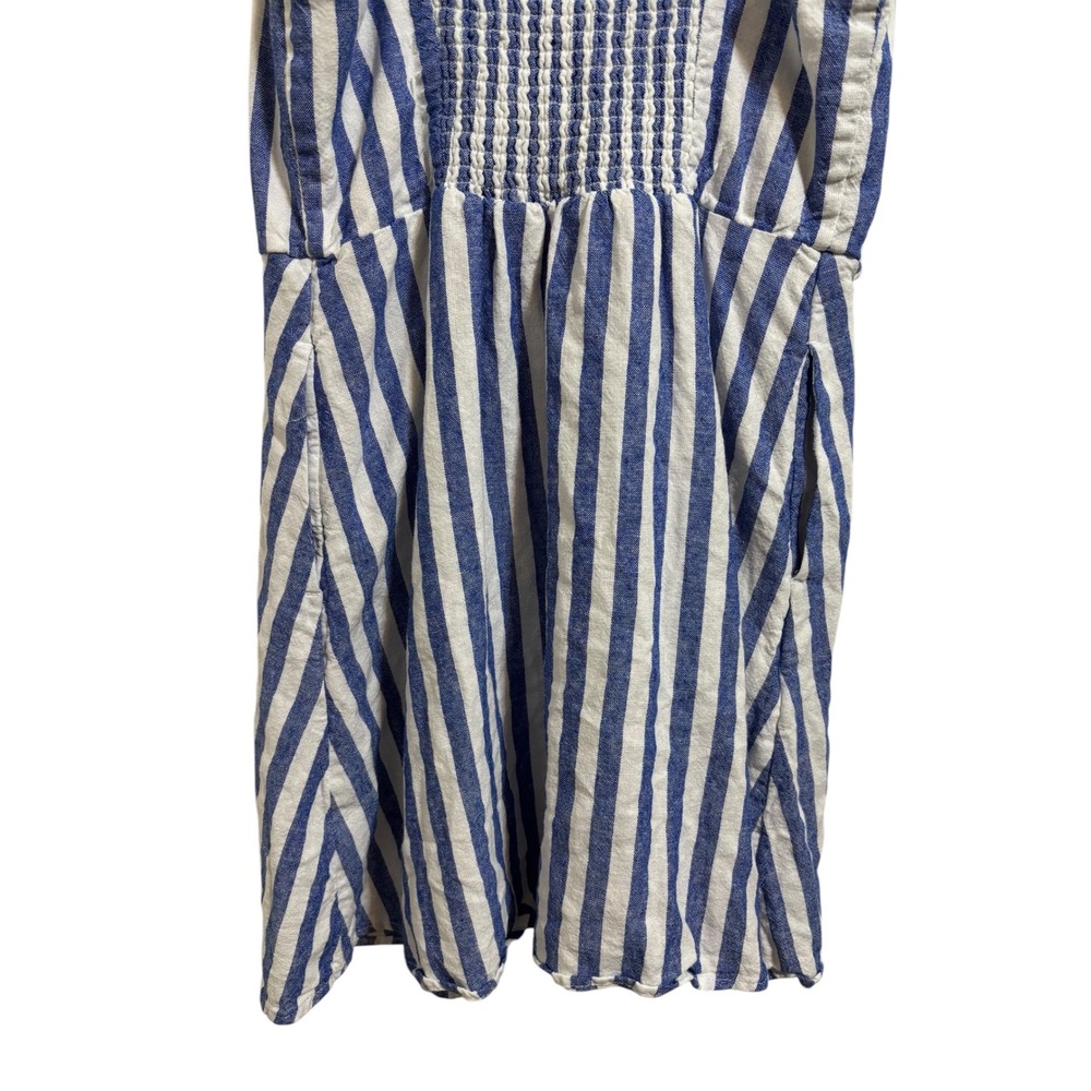 Old Navy Blue White Striped Linen Blend Mini Dress Petite S Sleeveless Pockets - Picture 10 of 10